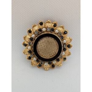 Hatty Carnegie Vintage Gold Tone and Black Bead Brooch/Pin & Pendant Designer